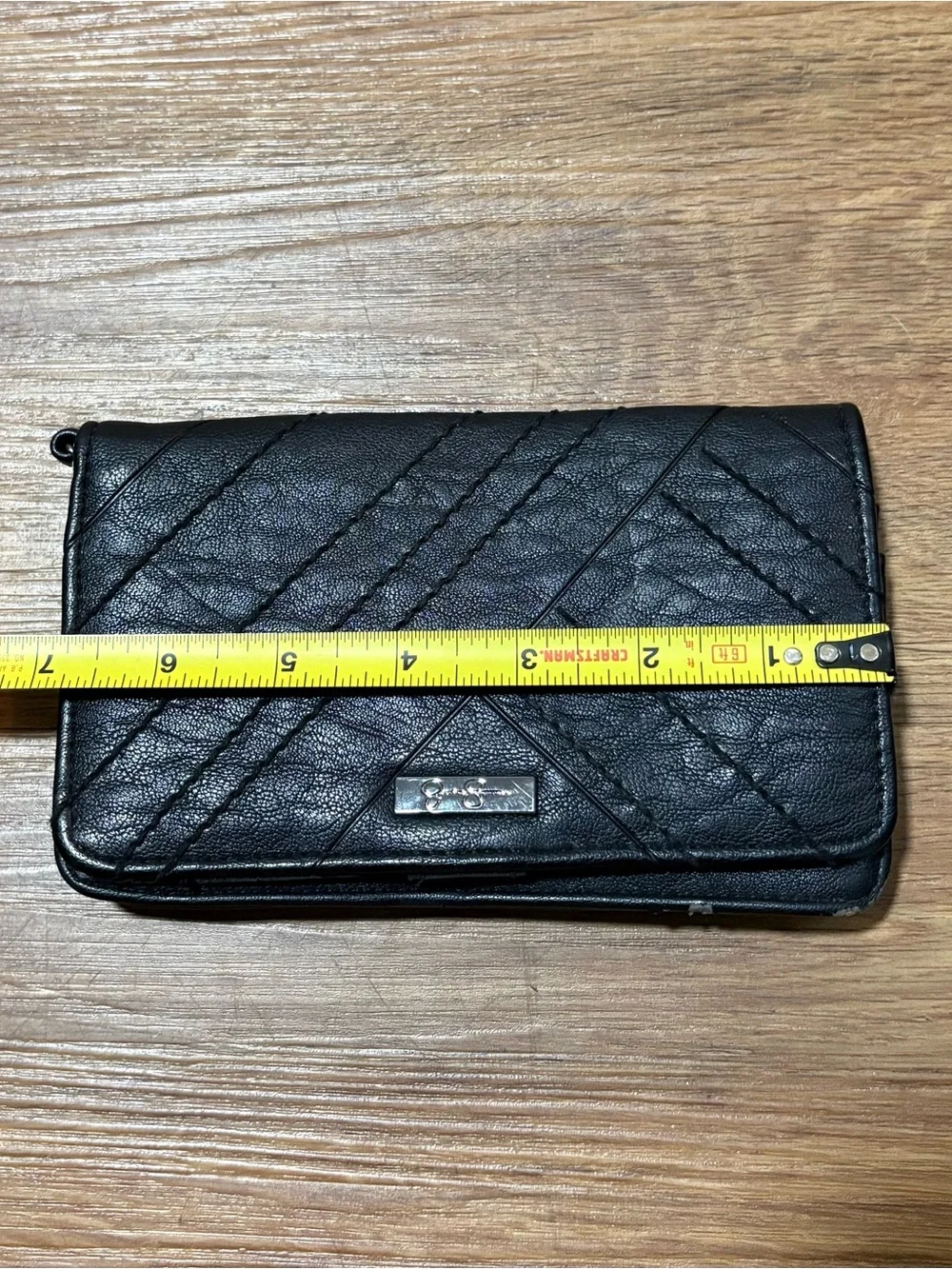 Jessica Simpson Black Checkbook Wallet Leopard Print Interior Faux Leather